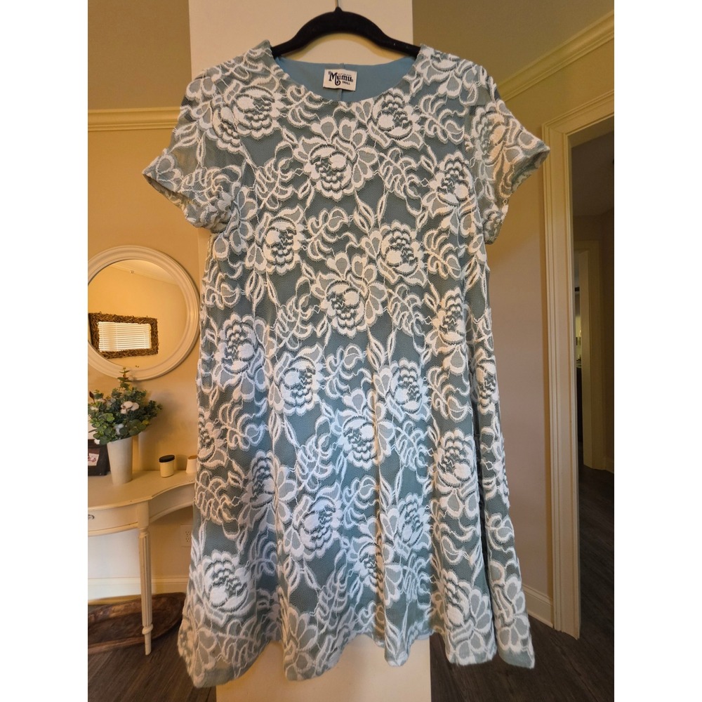 Show Me Your Mumu Blue White Floral Lace Shift Mini Dress Small RN133910